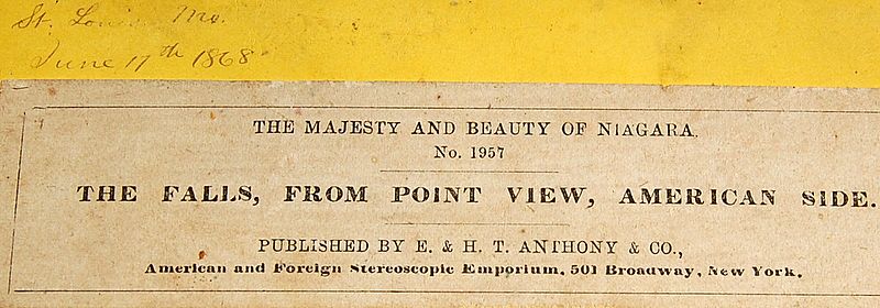 1868 E. & H. T. Anthony & Co. Stereophotography Stereoview Niagara Falls #1957 1868 E. & H. T. Anthony & Co. Stereophotography Stereoview Niagara Falls #1957