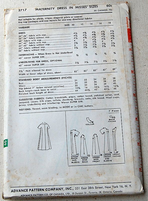 Vintage Advance Ladies Maternity Sewing Pattern Size 12 Vintage Advance Ladies Maternity Sewing Pattern Size 12
