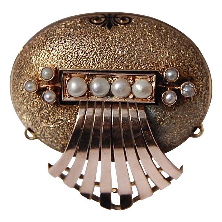 Fabulous Large Victorian 14K Gold Pearl Brooch/Watch Pin 1869 Fabulous Large Victorian 14K Gold Pearl Brooch/Watch Pin 1869