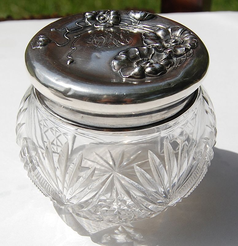 Unger Jonquil Sterling Silver Cut Crystal Dresser Jar Unger Jonquil Sterling Silver Cut Crystal Dresser Jar