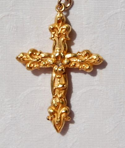 Art Nouveau Gold Filled Two Sided Repousse Floral Fleur D Lis Cross Art Nouveau Gold Filled Two Sided Repousse Floral Fleur D Lis Cross