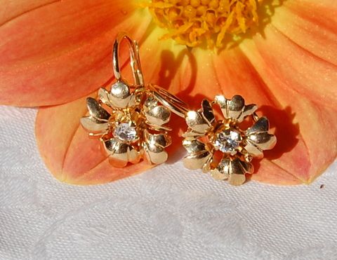 Wonderful Victorian French 18K Gold Floral Paste Earrings Wonderful Victorian French 18K Gold Floral Paste Earrings