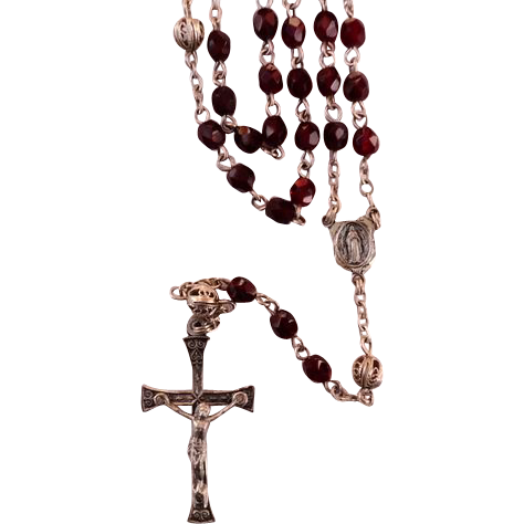 Dainty Vintage Filigree Sterling Silver Ruby Red Rosary Dainty Vintage Filigree Sterling Silver Ruby Red Rosary