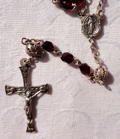 Dainty Vintage Filigree Sterling Silver Ruby Red Rosary Dainty Vintage Filigree Sterling Silver Ruby Red Rosary