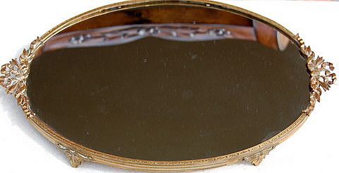 Vintage Oval Footed Dresser Tray Ribbon Bow Motif Vintage Oval Footed Dresser Tray Ribbon Bow Motif