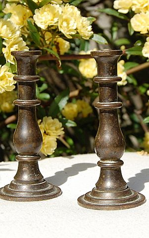 Pair Vintage English Peerage Brass Mini Candlesticks Pair Vintage English Peerage Brass Mini Candlesticks