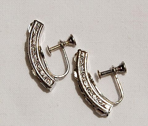 Art Deco Sterling Silver Channel Set Clear Rhinestone Earrings Art Deco Sterling Silver Channel Set Clear Rhinestone Earrings