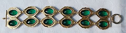 Large Vintage Double Row Emerald Green Faceted Rhinestone Flexible Bracelet Large Vintage Double Row Emerald Green Faceted Rhinestone Flexible Bracelet