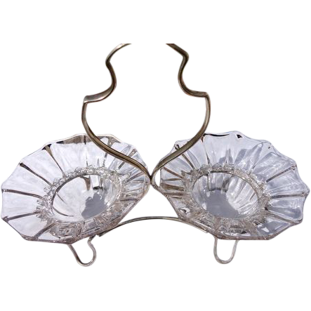 Vintage English Silver Plate Condiment Server Glass Dishes Vintage English Silver Plate Condiment Server Glass Dishes