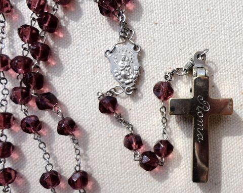 Vintage European Purple Glass Beaded Rosary & Reliquary Crucifix Vintage European Purple Glass Beaded Rosary & Reliquary Crucifix