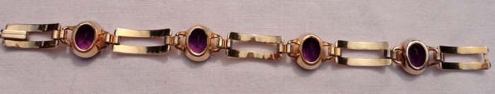 Great Vintage 10K Gold Filled Amethyst Colored Faceted Glass Flexible Link Bracelet Great Vintage 10K Gold Filled Amethyst Colored Faceted Glass Flexible Link Bracelet