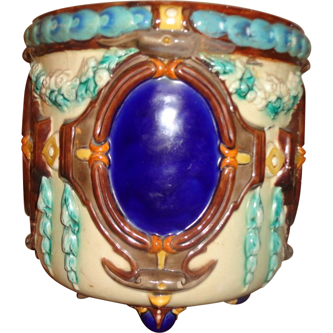 Wonderful Antique French Majolica Cachepot Planter Wonderful Antique French Majolica Cachepot Planter