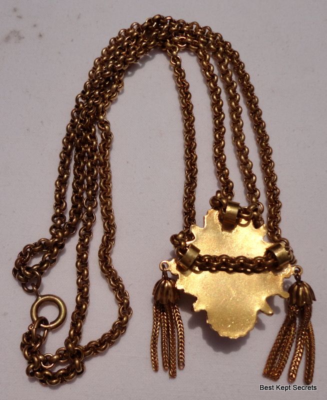 Vintage Gold Tone Metal Amethyst Slide Tassel Necklace Vintage Gold Tone Metal Amethyst Slide Tassel Necklace