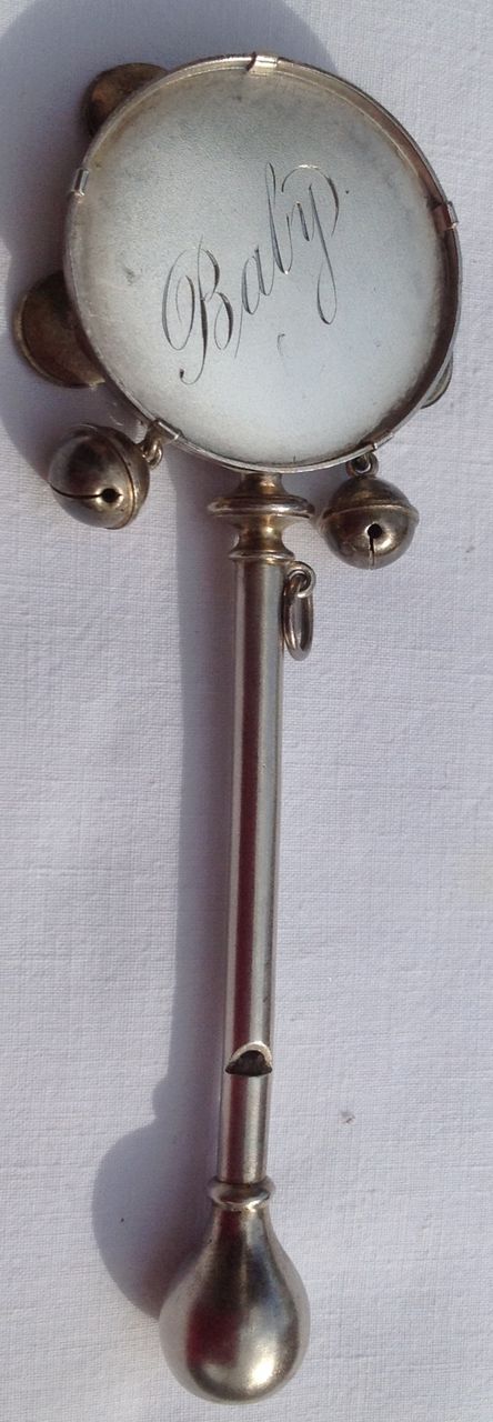 Antique Victorian Sterling Silver Baby Rattle With Whistle & Bells Antique Victorian Sterling Silver Baby Rattle With Whistle & Bells