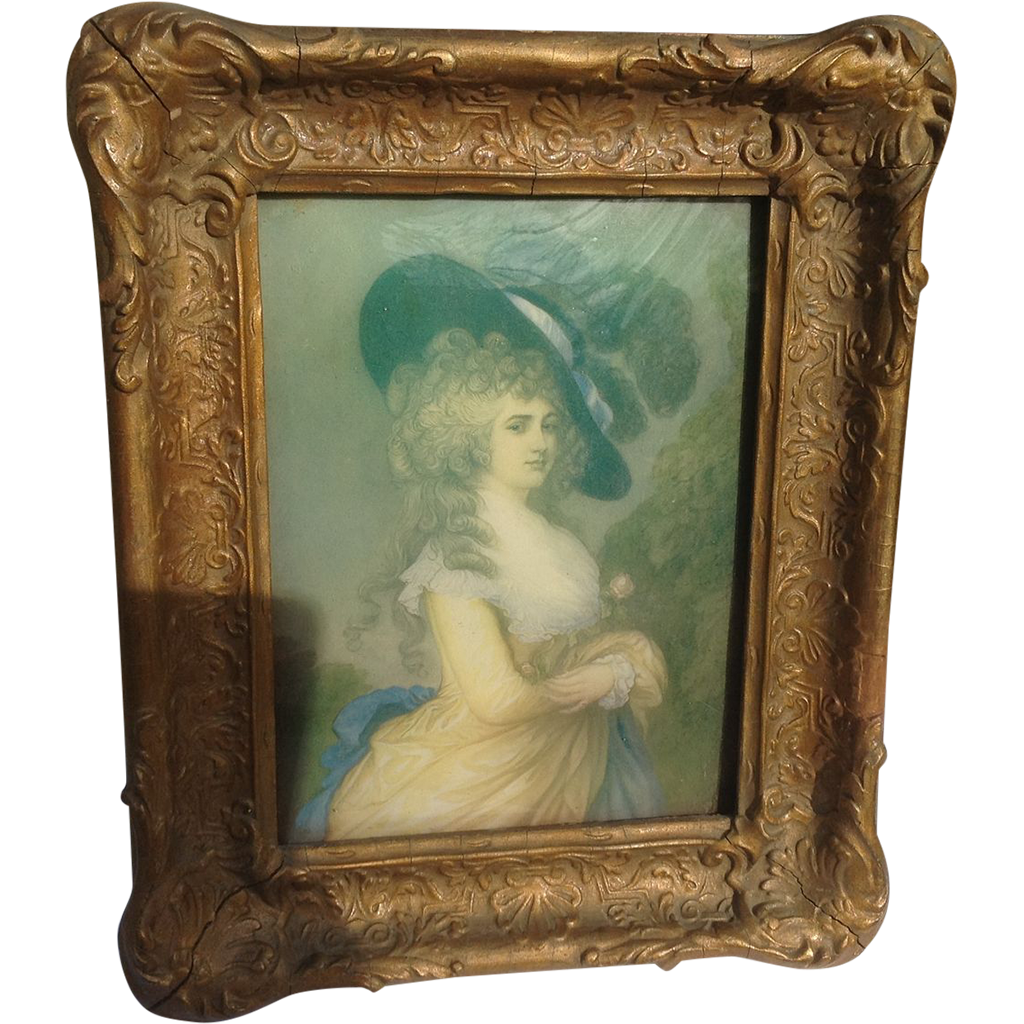 Vintage Convex Glass Gold Gilt Wooden Gesso Picture Frame Vintage Convex Glass Gold Gilt Wooden Gesso Picture Frame