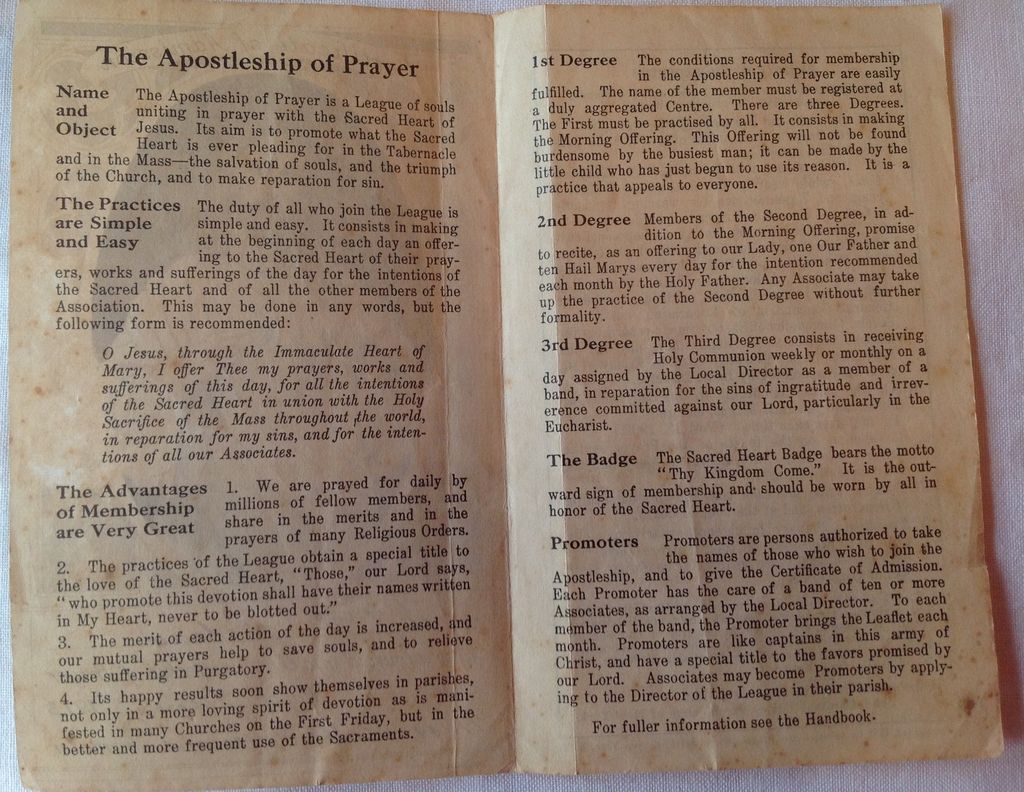 1913 Catholic Apostleship Of Prayer Certificate Of Admission 1913 Catholic Apostleship Of Prayer Certificate Of Admission