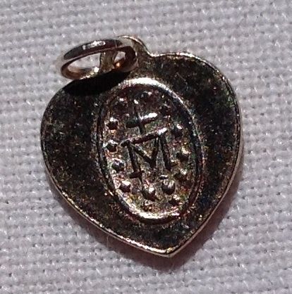 Tiny Vintage Silver Tone Heart Shaped Miraculous Medal Tiny Vintage Silver Tone Heart Shaped Miraculous Medal