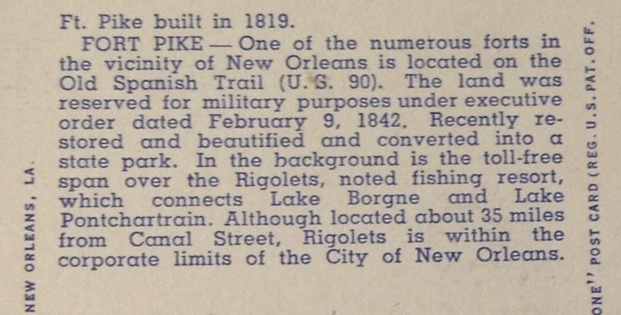 Vintage Fort Pike & Rigolets Bridge New Orleans Post Card Vintage Fort Pike & Rigolets Bridge New Orleans Post Card