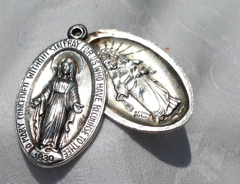 Large Vintage Regina Sterling Silver Sliding Scapular Miraculous Medal Large Vintage Regina Sterling Silver Sliding Scapular Miraculous Medal