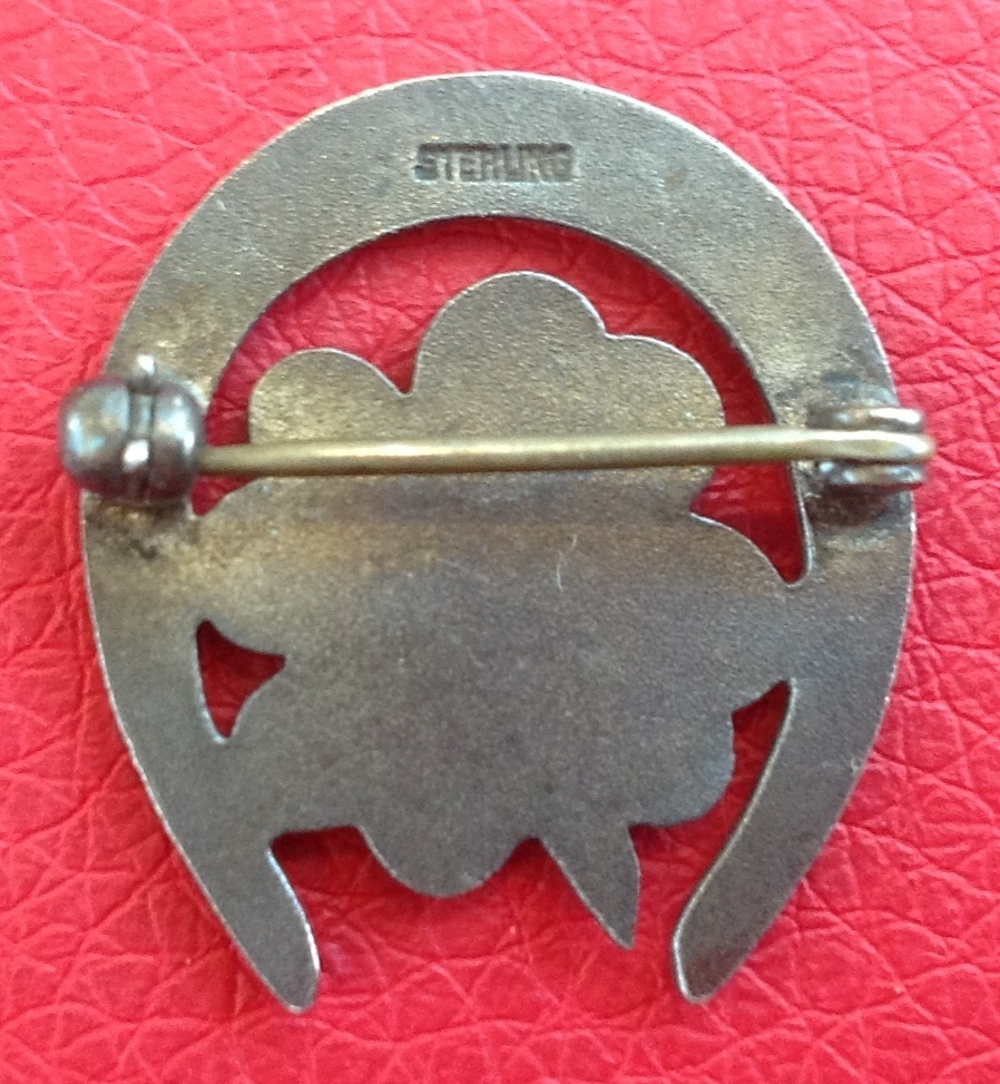 Vintage Sterling Silver Enamel Good Luck Four Leaf Clover Shamrock Horseshoe Brooch Vintage Sterling Silver Enamel Good Luck Four Leaf Clover Shamrock Horseshoe Brooch