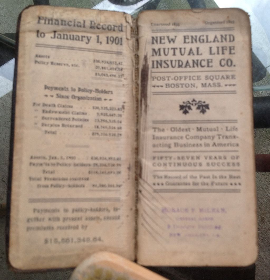 1901 New England Mutual Life Insurance Co. Leather Book 1901 New England Mutual Life Insurance Co. Leather Book