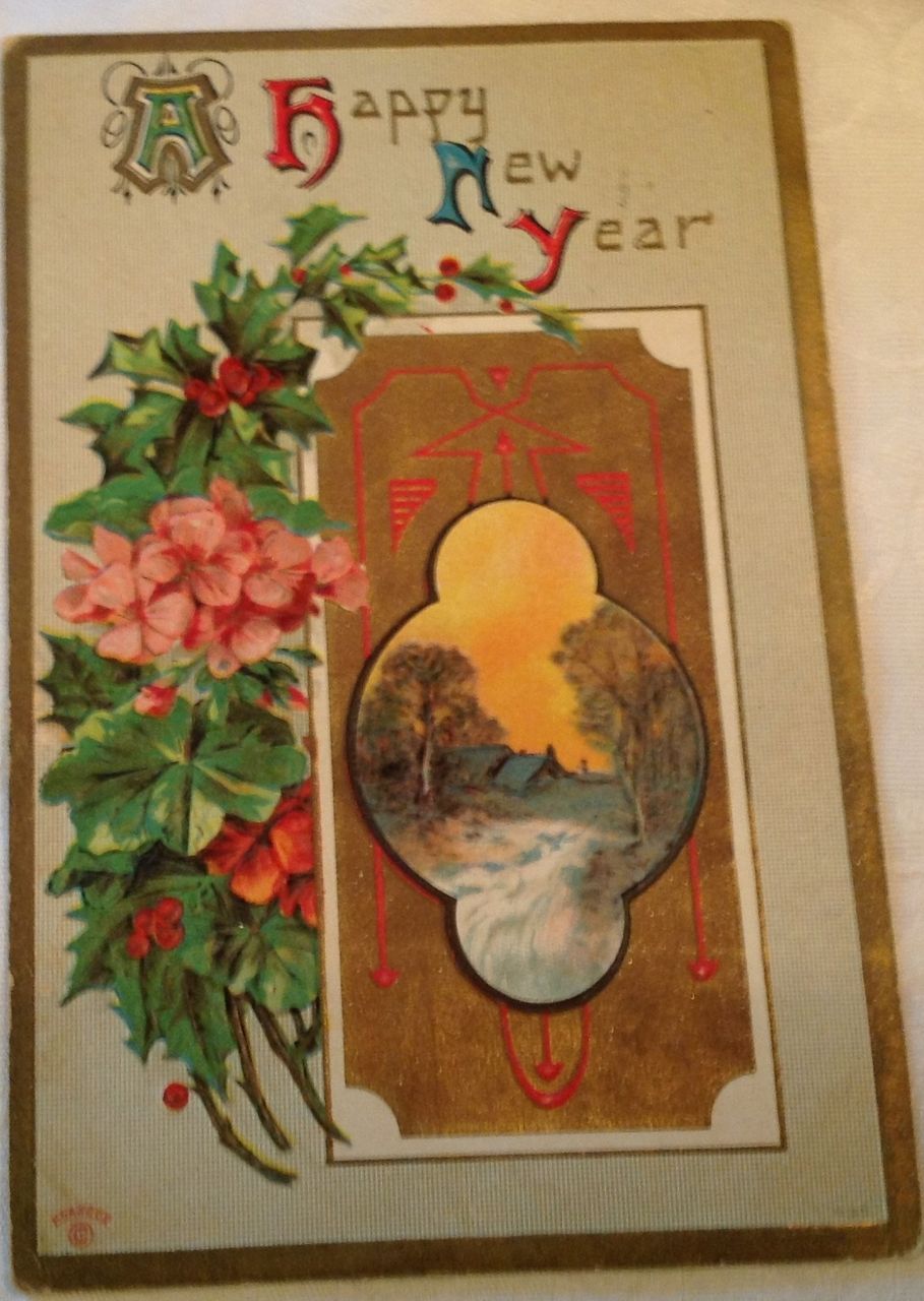 1910 Art Deco A Happy New Year Post Card 1910 Art Deco A Happy New Year Post Card