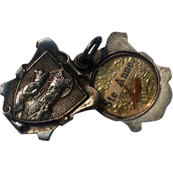 Vintage French St. Anne De Beaupre Reliquary Sliding Medal Vintage French St. Anne De Beaupre Reliquary Sliding Medal
