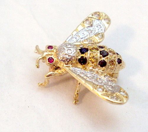 14 K Gold Bumblebee Pin, Diamonds and Ruby's 14 K Gold Bumblebee Pin, Diamonds and Ruby's