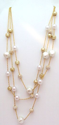 Nolan Miller 3 Strand Faux Pearl Rhinestone Necklace Nolan Miller 3 Strand Faux Pearl Rhinestone Necklace