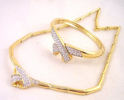 Necklace, Bracelet with Rhinestones Knotted Center Necklace, Bracelet with Rhinestones Knotted Center