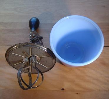 Jeannette: Delphite Egg Beater Bowl with Mixer Jeannette: Delphite Egg Beater Bowl with Mixer