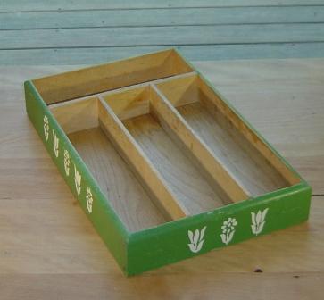Kitchen Ware: Green Painted Wood Utensil Box Kitchen Ware: Green Painted Wood Utensil Box