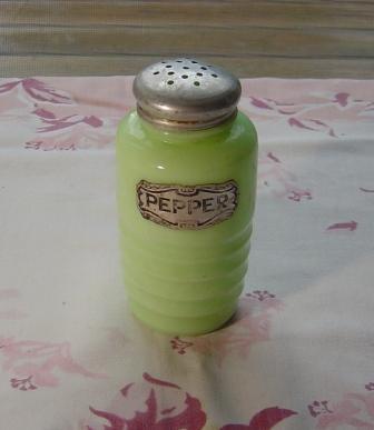 Jeannette: Jadite Pepper Shaker with Original Paper Label Jeannette: Jadite Pepper Shaker with Original Paper Label