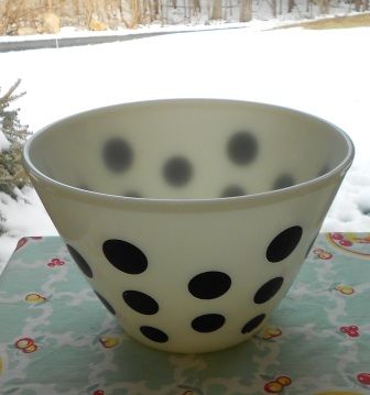 Fire King: Black Dot Splash Proof Mixing Bowl - 9 1/2" Fire King: Black Dot Splash Proof Mixing Bowl - 9 1/2"