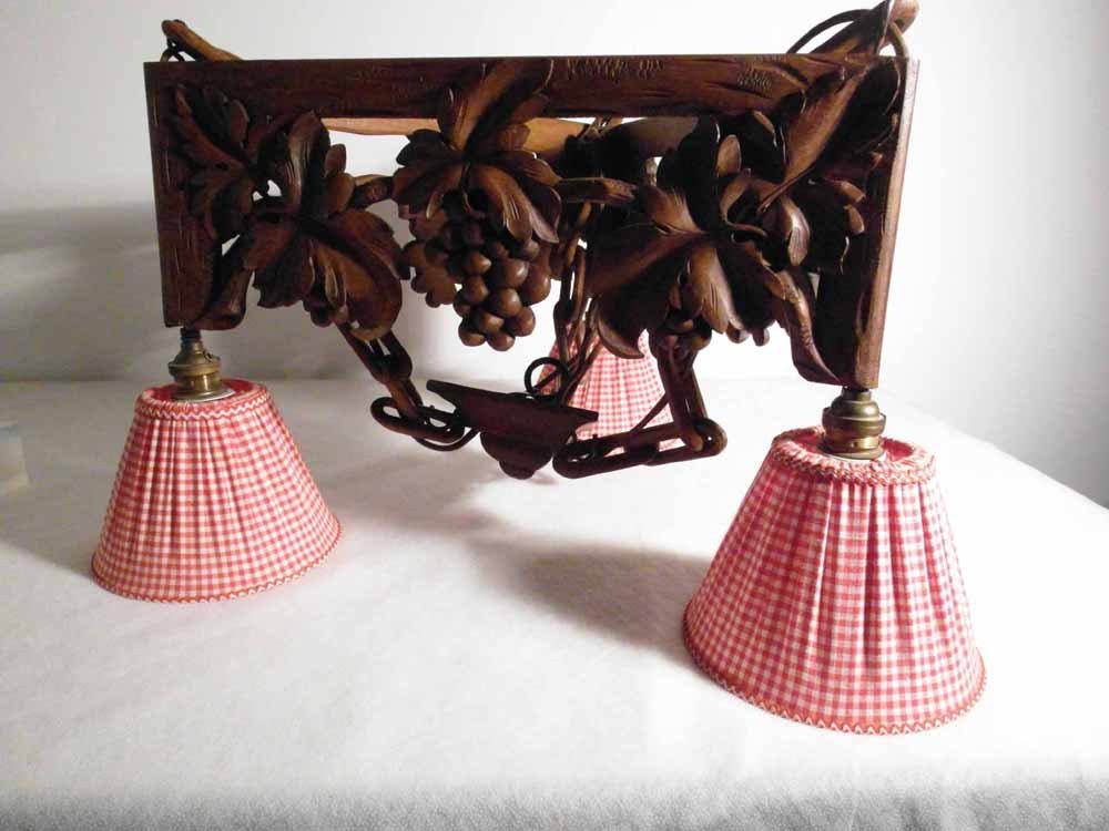 19C Hand Carved Ceiling Lamp Grape & Wine Black Forest 19C Hand Carved Ceiling Lamp Grape & Wine Black Forest