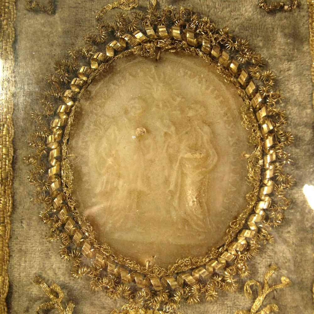 Commemorative Monastery Work Wax Relief of two Saints ca. 1800 Commemorative Monastery Work Wax Relief of two Saints ca. 1800