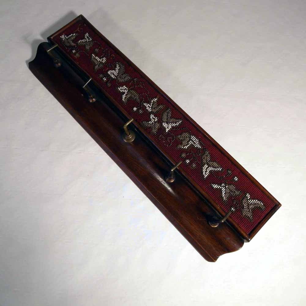 Lovely Wall Rack Walnut Tree Beadwork & Needlepoint ca. 1900 Lovely Wall Rack Walnut Tree Beadwork & Needlepoint ca. 1900
