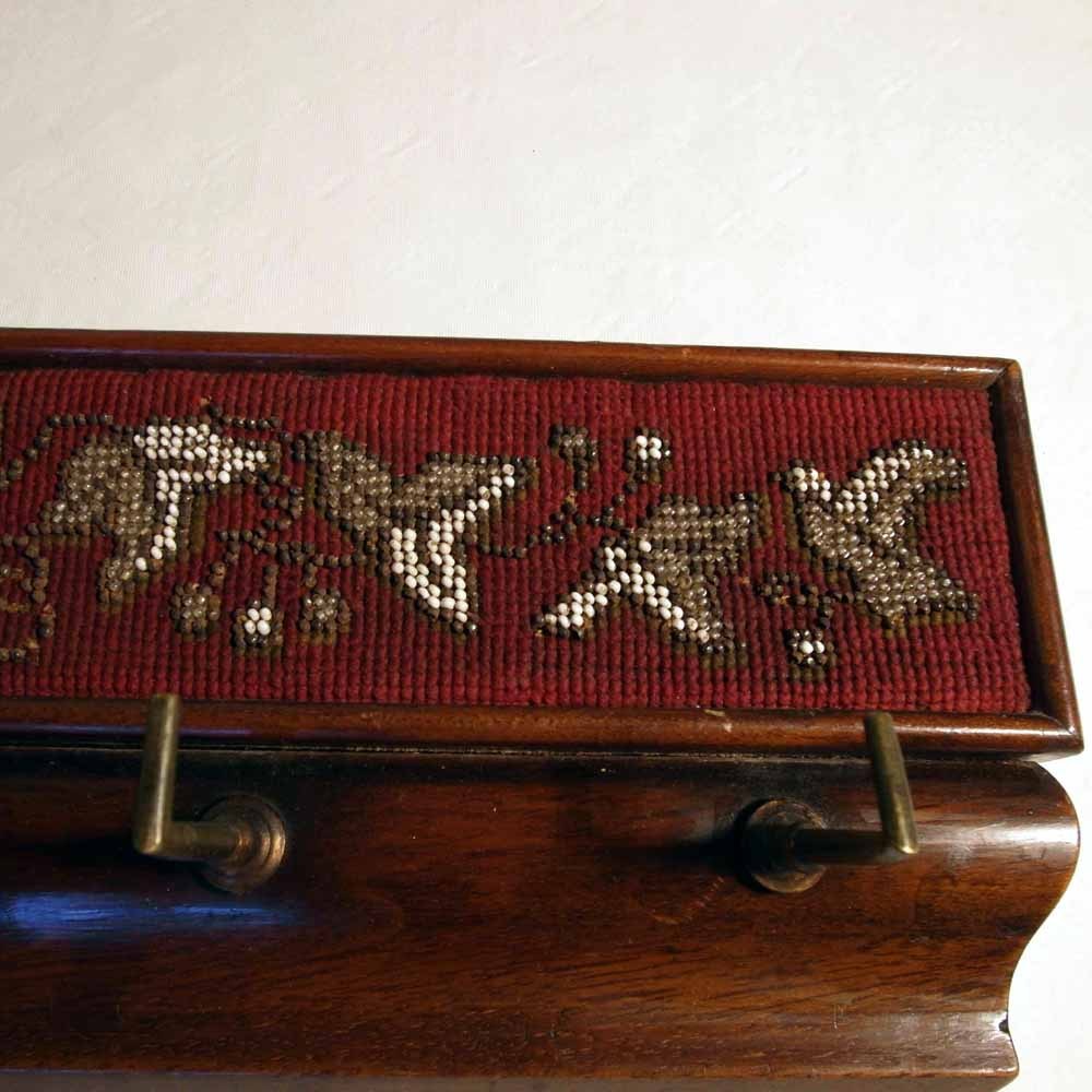 Lovely Wall Rack Walnut Tree Beadwork & Needlepoint ca. 1900 Lovely Wall Rack Walnut Tree Beadwork & Needlepoint ca. 1900