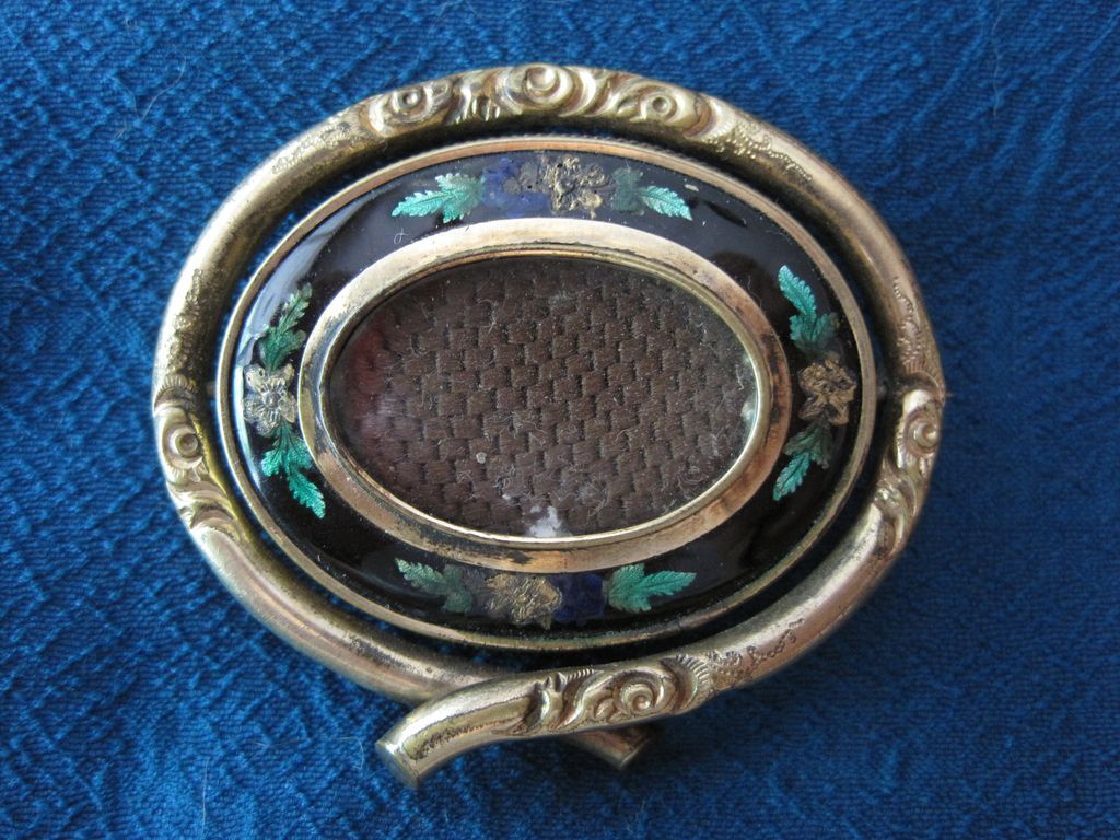 Edwardian Hair Memorial Enamel Brooch Swivel Edwardian Hair Memorial Enamel Brooch Swivel
