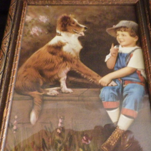 Vintage Framed Print of Boy with Collie Dog by DeForest Vintage Framed Print of Boy with Collie Dog by DeForest
