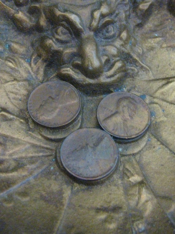 Vintage Devil Head Advertising Bronze Coin Tray Vintage Devil Head Advertising Bronze Coin Tray