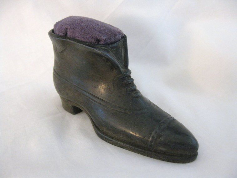 Antique Victorian Era Metal High Top Shoe Pin Cushion Antique Victorian Era Metal High Top Shoe Pin Cushion