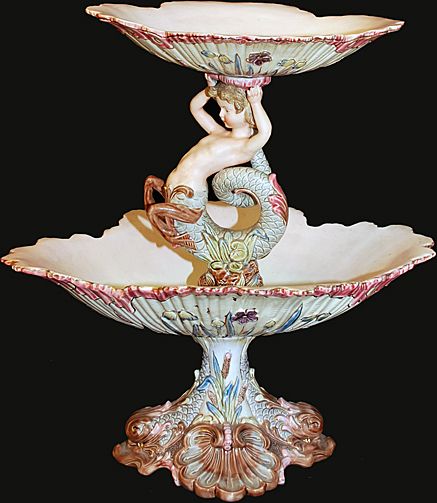 Majolica Centerpiece Seahorse Dolphins Majolica Centerpiece Seahorse Dolphins