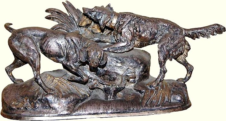 Hunting Dogs Sculpture ,in Silver Plate & Gold Details Circa 1890's Hunting Dogs Sculpture ,in Silver Plate & Gold Details Circa 1890's