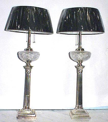 Antique Banquet Lamps Oil Cut Glass Silver Antique Banquet Lamps Oil Cut Glass Silver