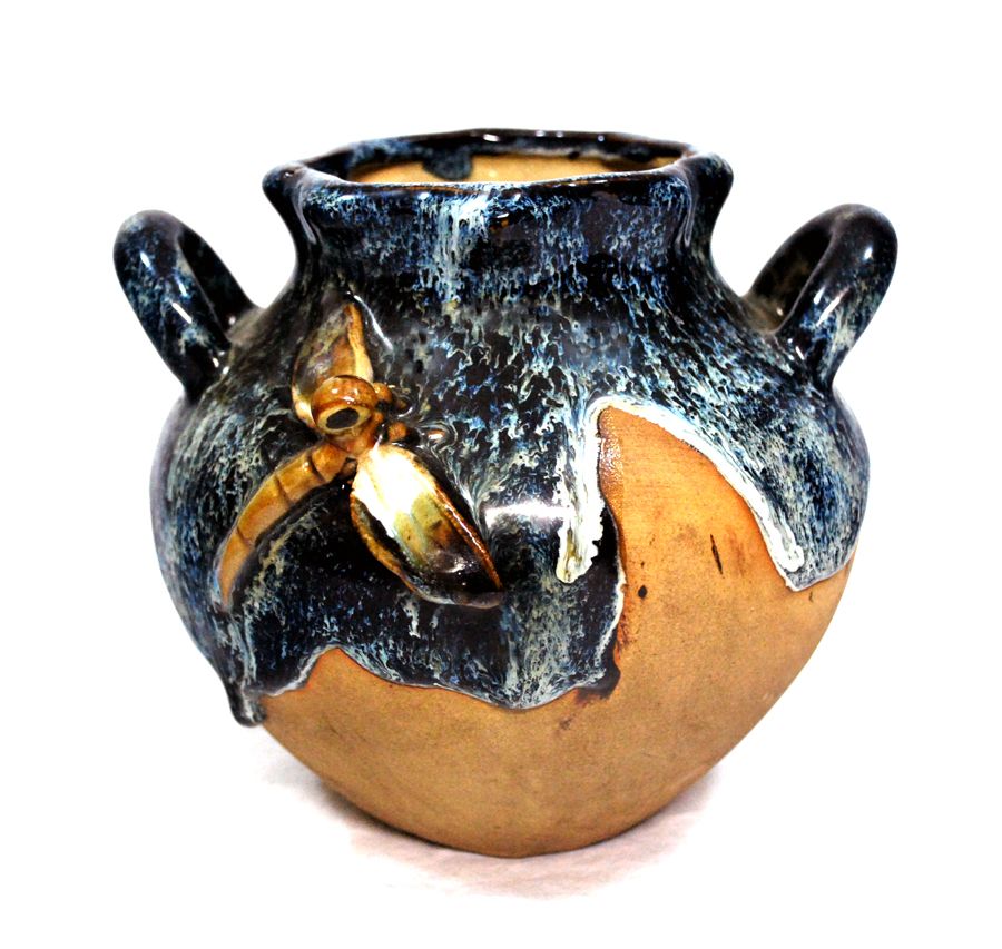 Antique Art Pottery Vase with Dragonfly Antique Art Pottery Vase with Dragonfly