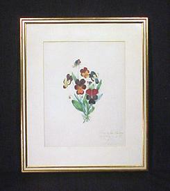 Antique Drawing Pansies Framed Art Signed Antique Drawing Pansies Framed Art Signed