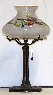 Signed Handel Lamp Bronze Base with Floral Shade Small Size ,Sweet Signed Handel Lamp Bronze Base with Floral Shade Small Size ,Sweet
