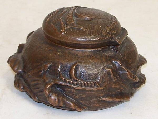 Bronze Inkwell Nautical Design Rich Patina ,Sculpture for the Desk Top Bronze Inkwell Nautical Design Rich Patina ,Sculpture for the Desk Top