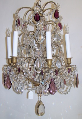 Antique Chandelier European Crystal & Amethyst Prisms Antique Chandelier European Crystal & Amethyst Prisms